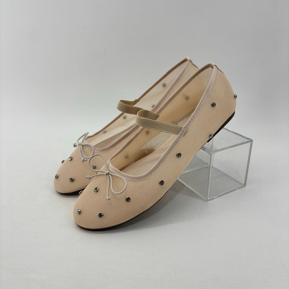 Project Cloud Amity Nude Rhinestone Ballet Flats Mesh Bow Glam - Picture 13 of 14